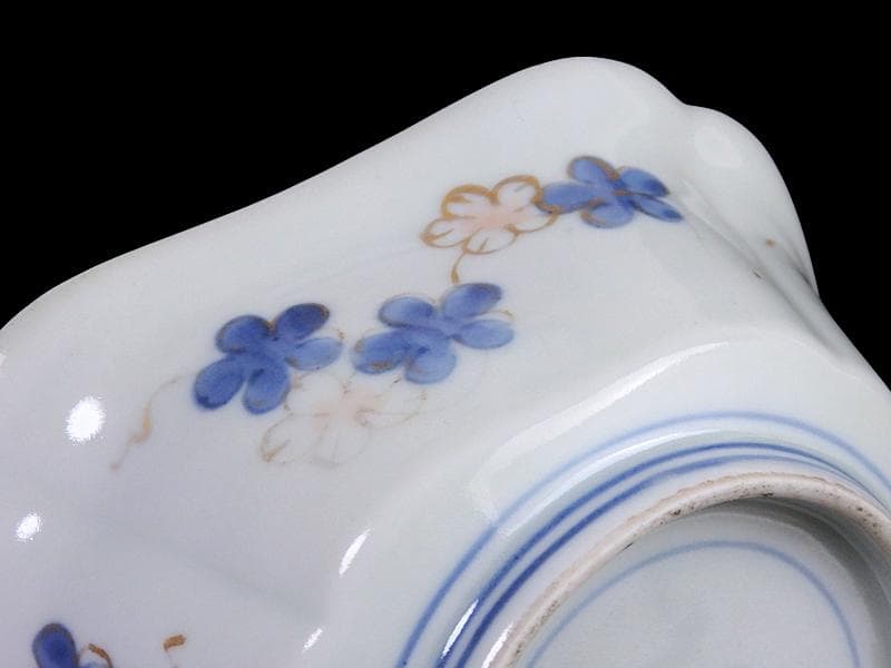 古伊万里　金襴手　窓絵　牡丹に獅子　松竹梅の図　四方角向付　B334AS-CVd