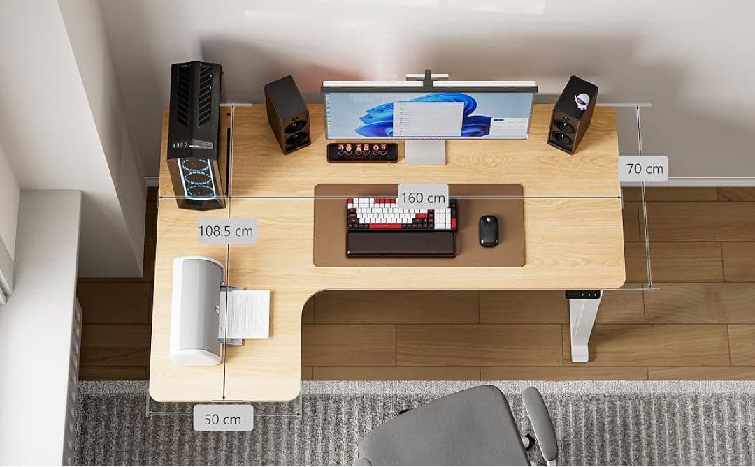 ⭐️オフィスデスク⭐️ 四本足 L字 昇降式デスク パソコンデスク 長テーブル