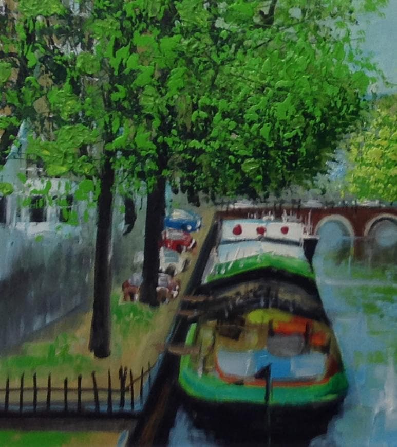 絵画 肉筆油絵 作者不詳 風景画 運河のある風景