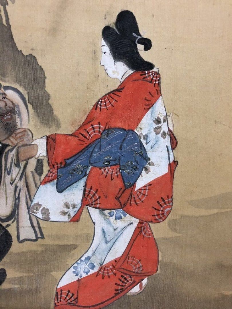 北斎戴斗 『大黒美人図 』 掛軸 / (葛飾北斎)師　日本画　浮世絵　肉筆