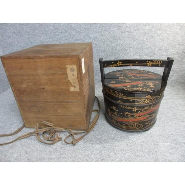 黒塗金蒔絵花筏文手桶水指箱付き [B26694]