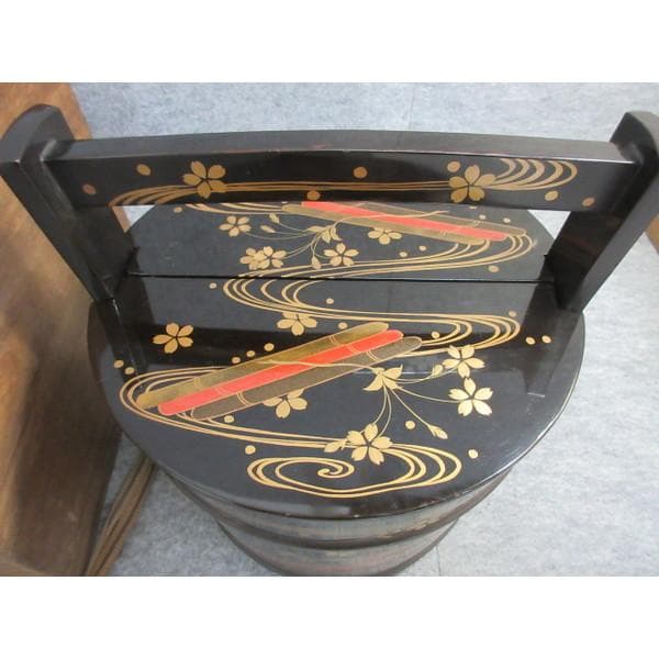 黒塗金蒔絵花筏文手桶水指箱付き [B26694]