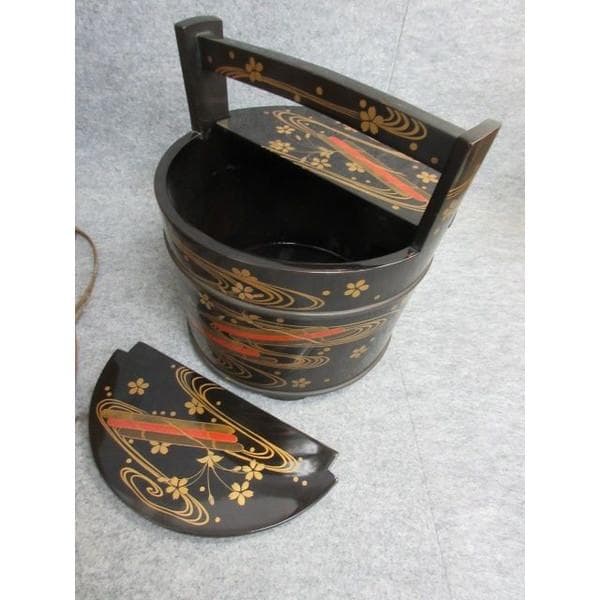 黒塗金蒔絵花筏文手桶水指箱付き [B26694]