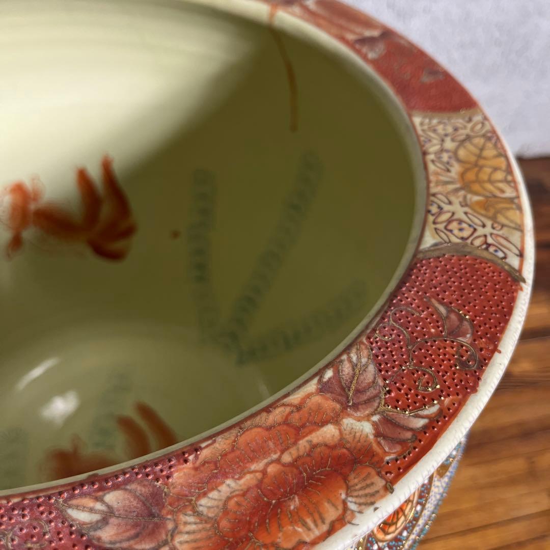 【豪華絢爛】武者絵 金魚鉢 武将・馬・金魚図 大型陶器 水鉢／火鉢／インテリア