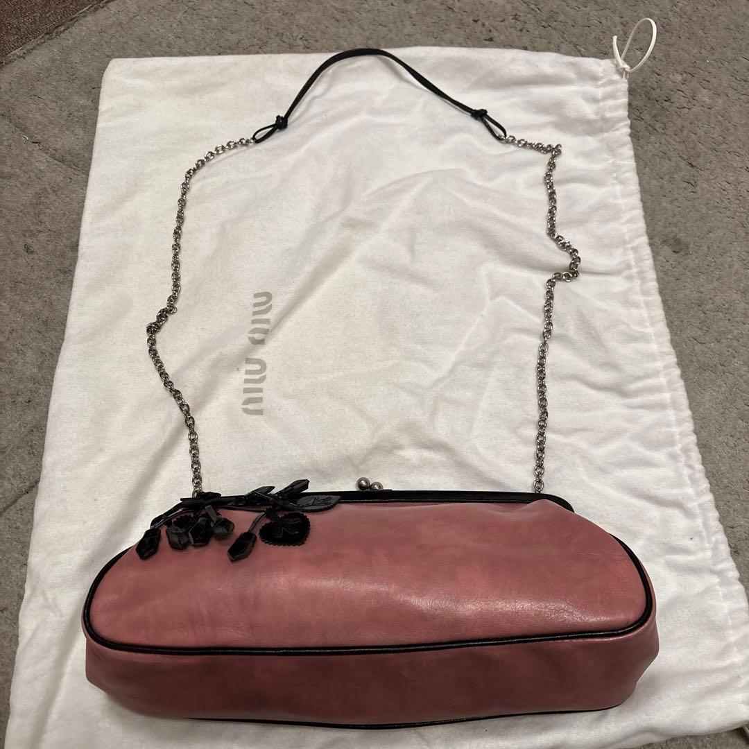 PRADAプラダ　ビンテージお洒落チェーンショルダーバッグ　革ピンク系美品