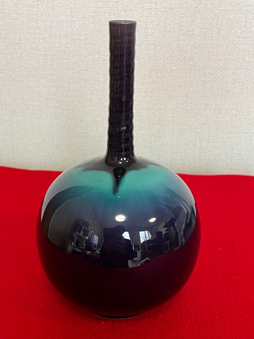 人間国宝  徳田八十吉（正彦銘）  彩釉 花生 T172 共箱 共布 陶歴付