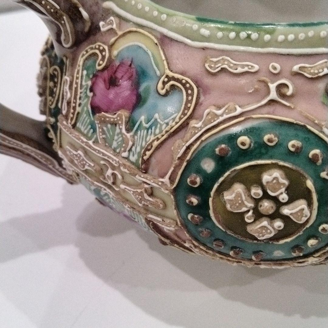 P262-2 オールドニッポン 彩色色絵盛上装飾薔薇文 水差 クリーマー S