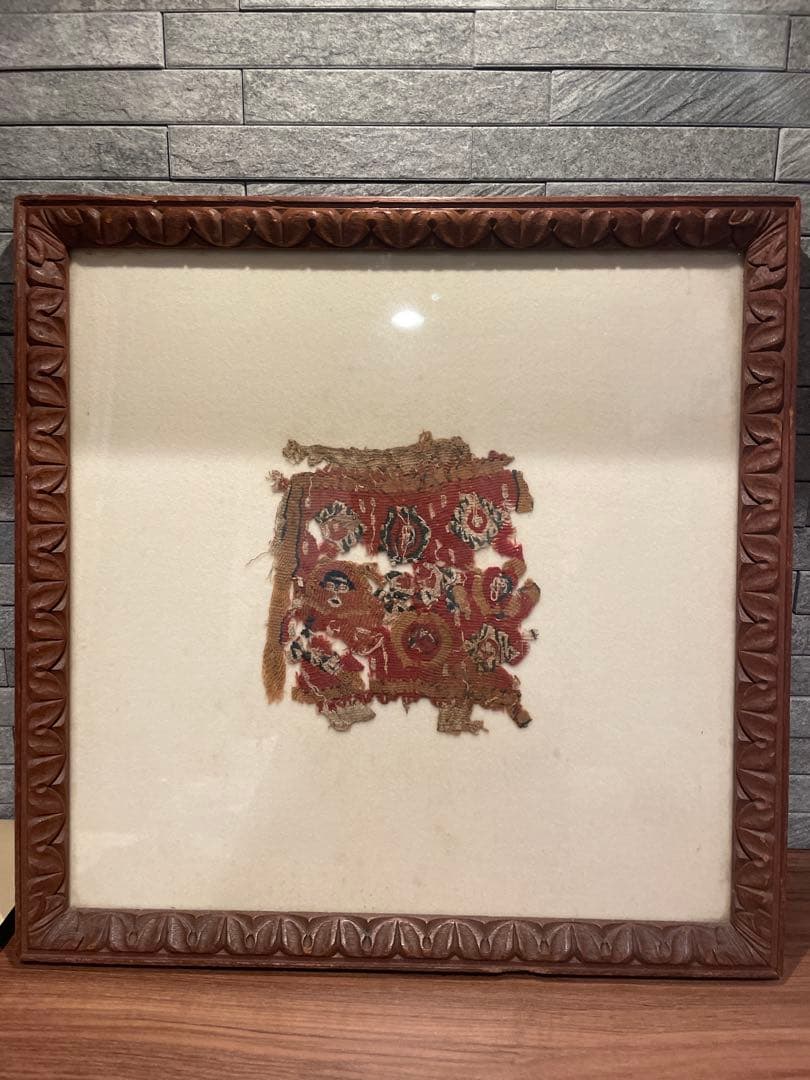 コプト裂 額装 古代エジプト 織物断片 アンティーク テキスタイル