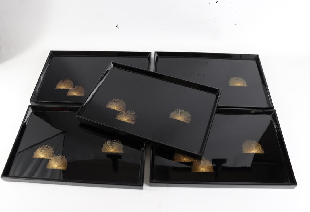 輪島塗 東恒博 寿松沈金 銘々盆 五枚 美品 共箱 茶道具懐石道具会席