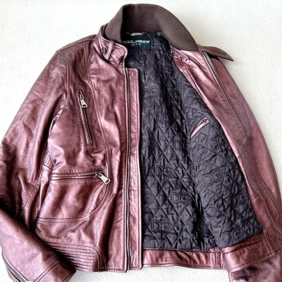 DOLCE&GABBANA ラムレザー メタリック ジャケット 50 ライダース