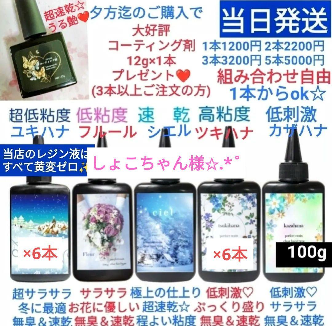 専用レジン液 ユキハナ6本、ツキハナ6本、コーティング剤つき☆