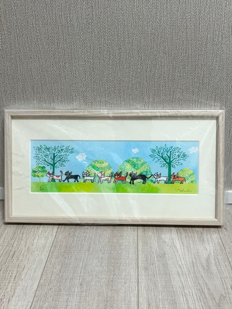 希少　おまけ付き　おかべてつろう　サイン入り　ジークレープリント　猫　アート