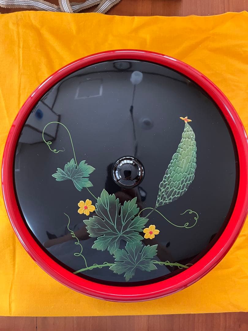 紅房　べんぼう　黒漆苦瓜堆錦蓋物　菓子器　天然漆　共箱