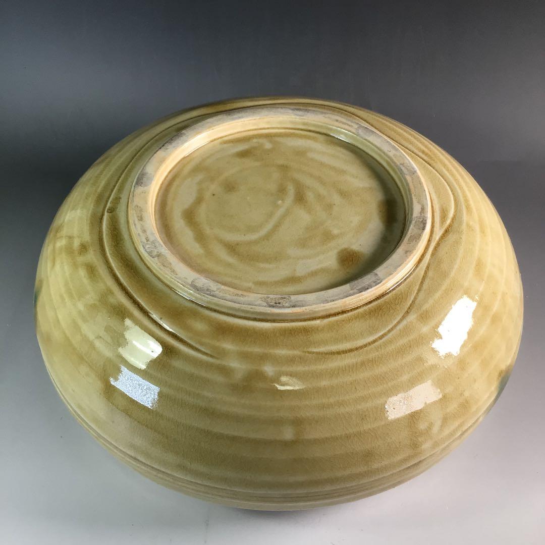 Ｒ７４３　水指　『閑静庵　加藤愛助造』『黄瀬戸』『平水指』　共箱　茶道具