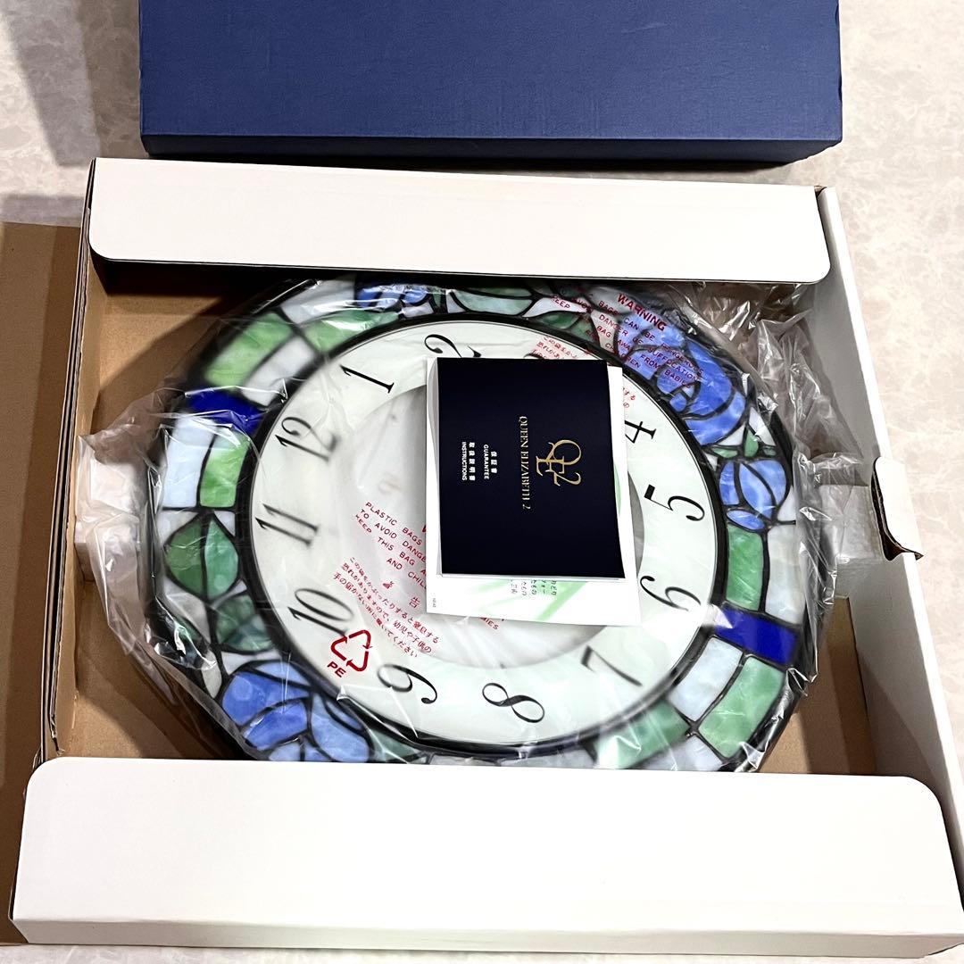 【新品】クイーン エリザベス2 ステンドグラス掛け時計　花時計