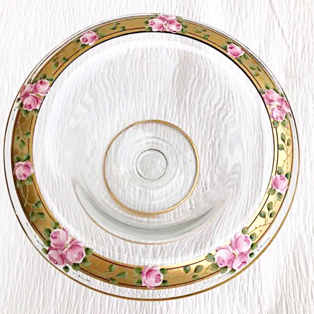 フランス　アンティーク　ガラス器　薔薇模様・金彩　共箱