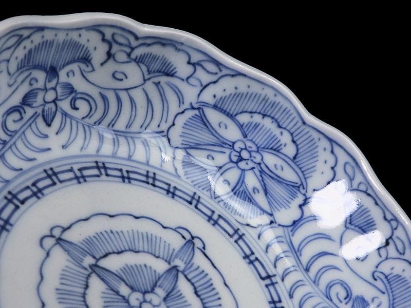 古伊万里　線描き　クルス紋に花の図　膾皿　３客　D505AS-CZp