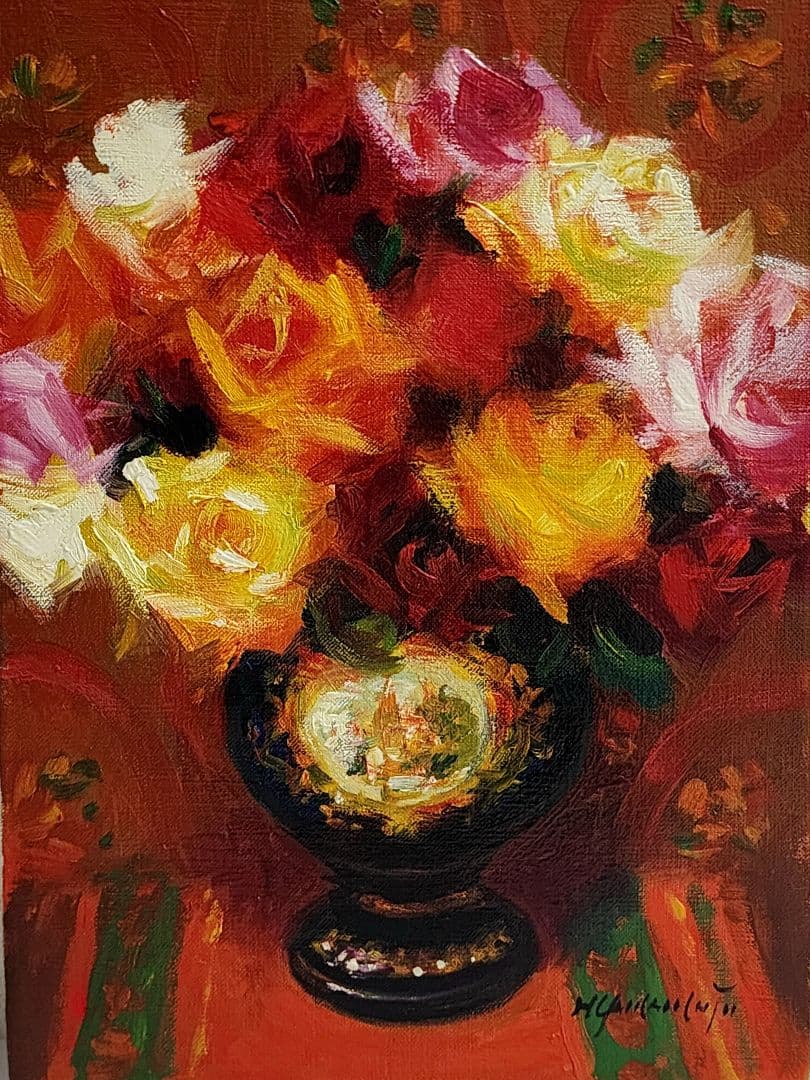 yoshipresson 山本彪一　薔薇　キャンバスに油彩　F4号　額装