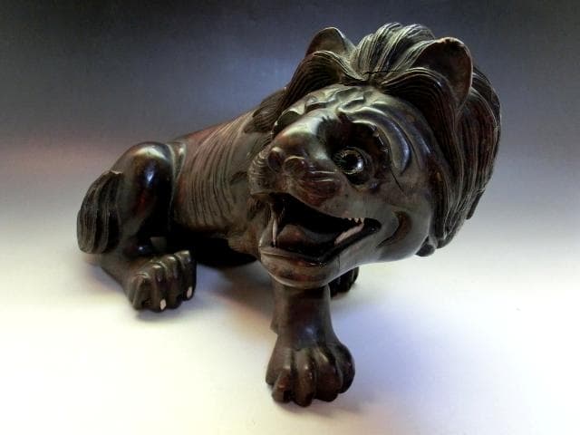 置物■珍獣 虎 唐木 古い時代物の寅 オブジェ 古木彫り 手彫り 時代物 骨董■