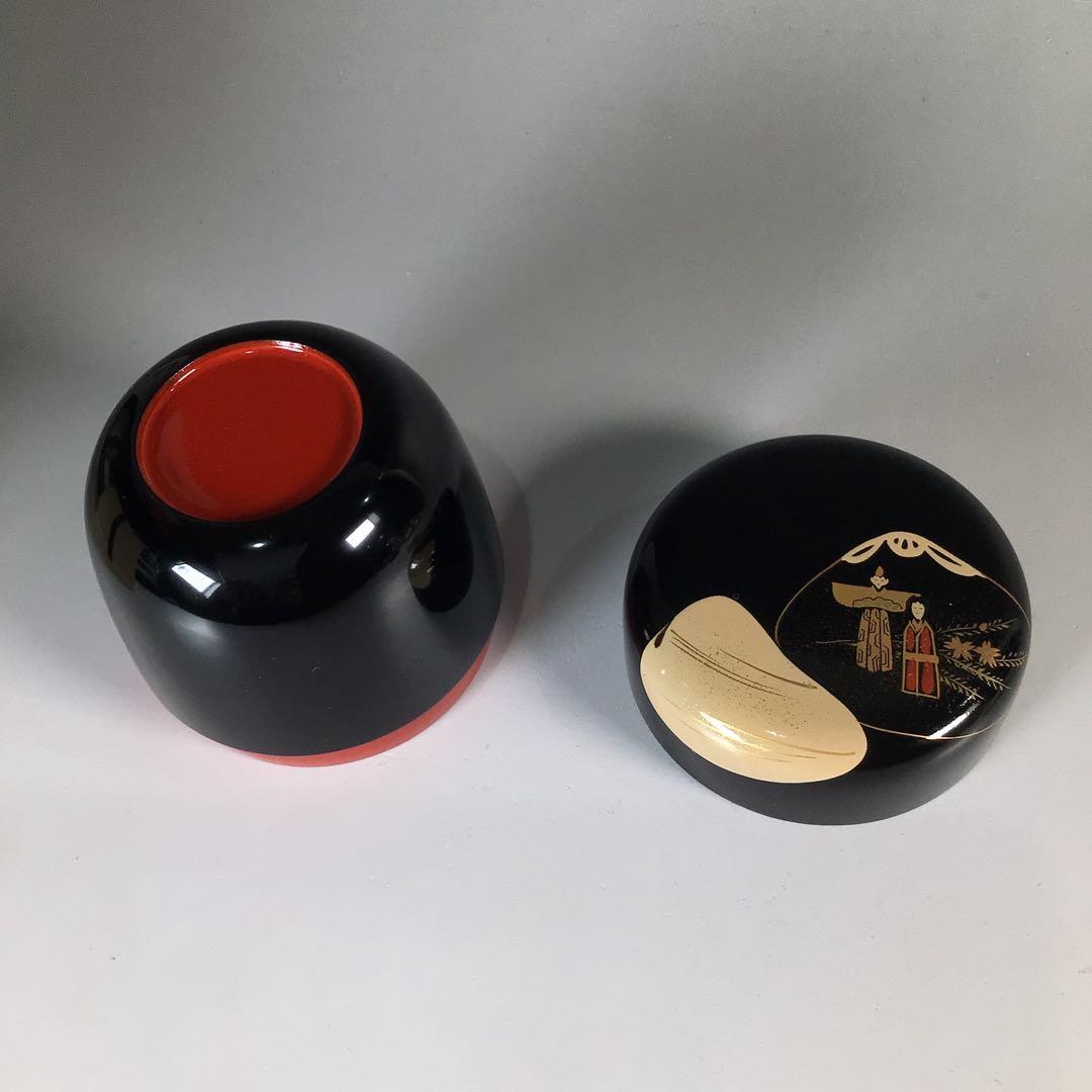 Ｎ９９８　棗　『中出松峰作』『黒漆内朱』『貝合立雛蒔絵』『中棗』　共箱　茶道具