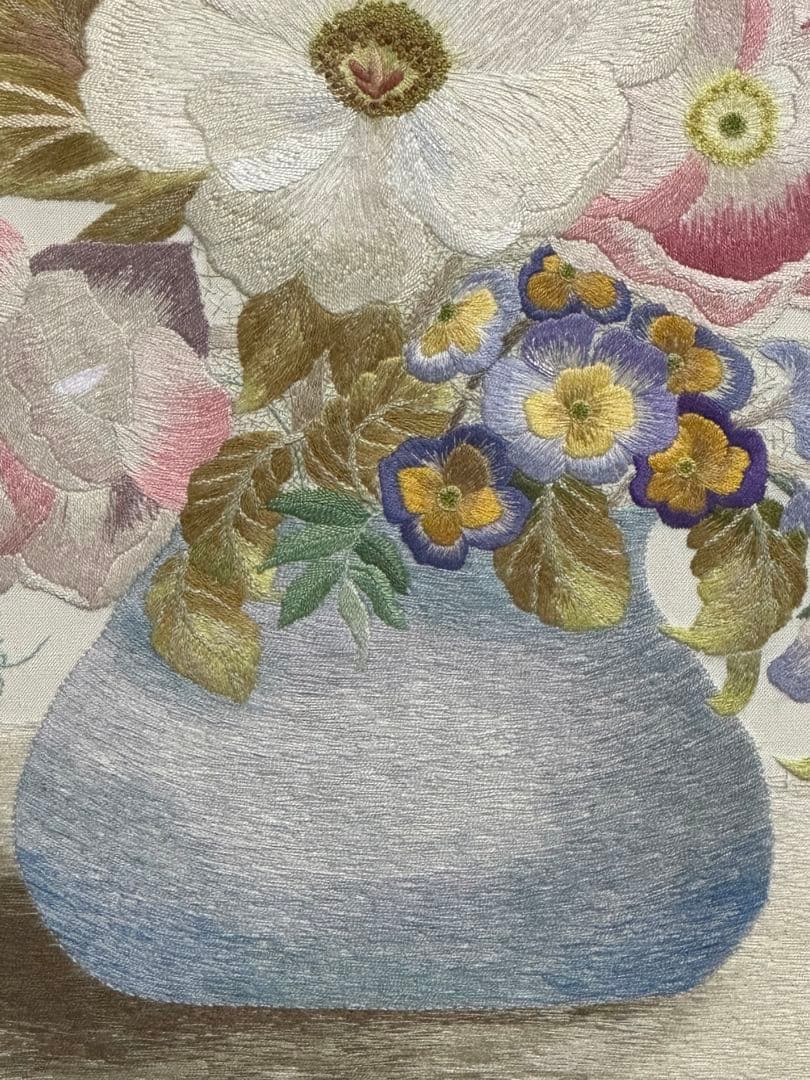 刺繍絵画　手作り　大型サイズ額縁　静物画　美術品　ア-ト インテリア