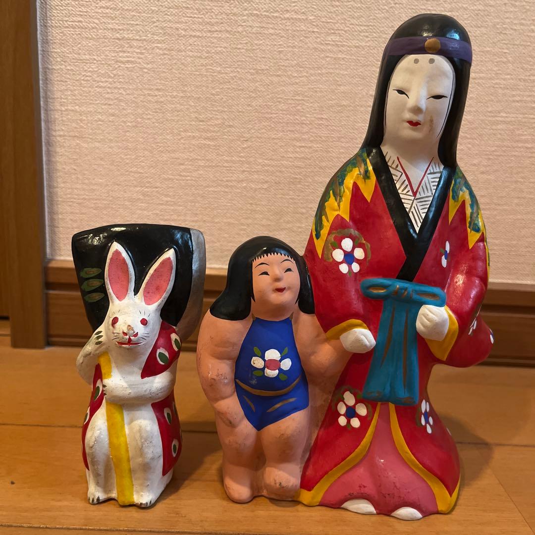 中山土人形の「山姥金時と鉞兎・一対」　伝統工芸品　郷土玩具