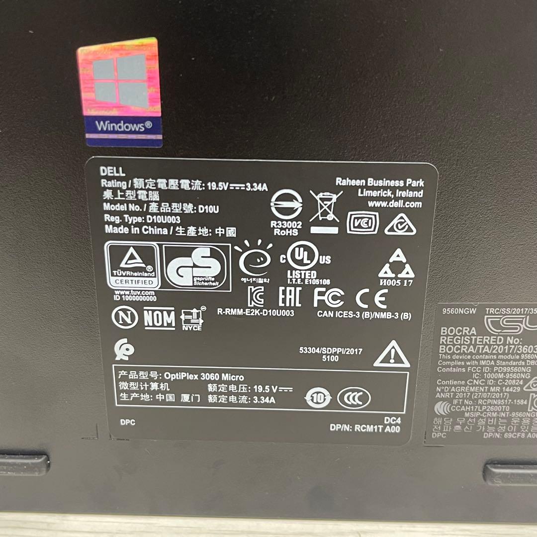 デルOptiPlex 3060 Micro Celeron 8GB SSD256