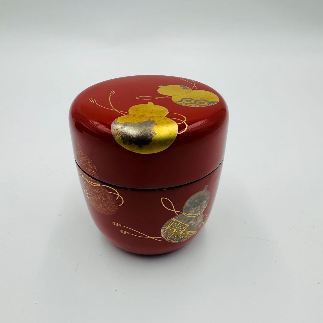 【宮田宗景　朱塗　六瓢蒔絵　中棗　茶道具　共箱】骨董　アンティーク　インテリア