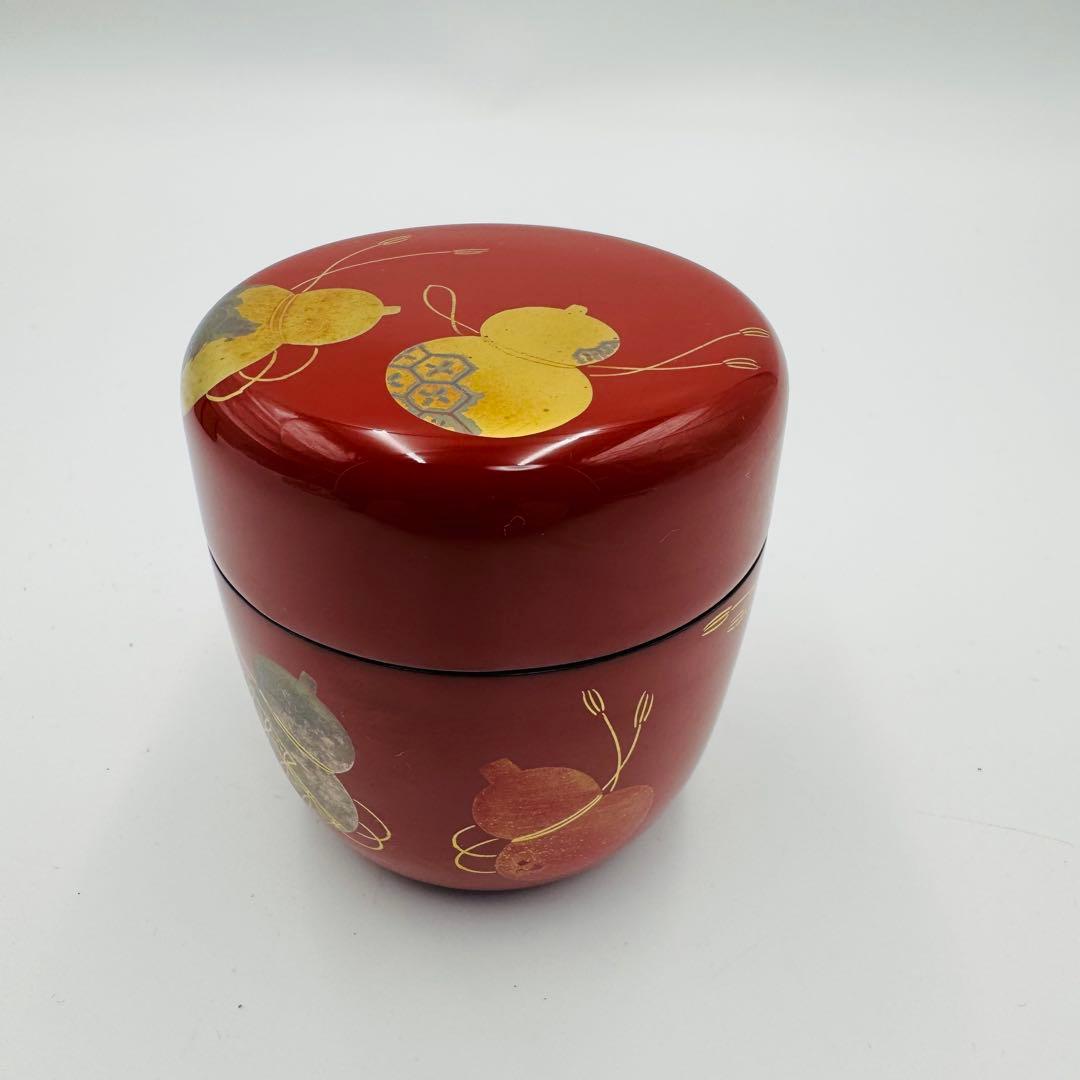 【宮田宗景　朱塗　六瓢蒔絵　中棗　茶道具　共箱】骨董　アンティーク　インテリア