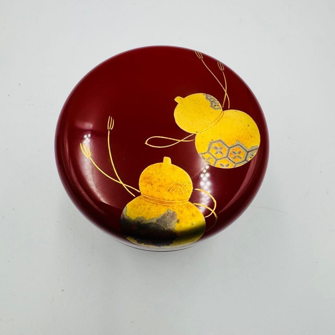 【宮田宗景　朱塗　六瓢蒔絵　中棗　茶道具　共箱】骨董　アンティーク　インテリア