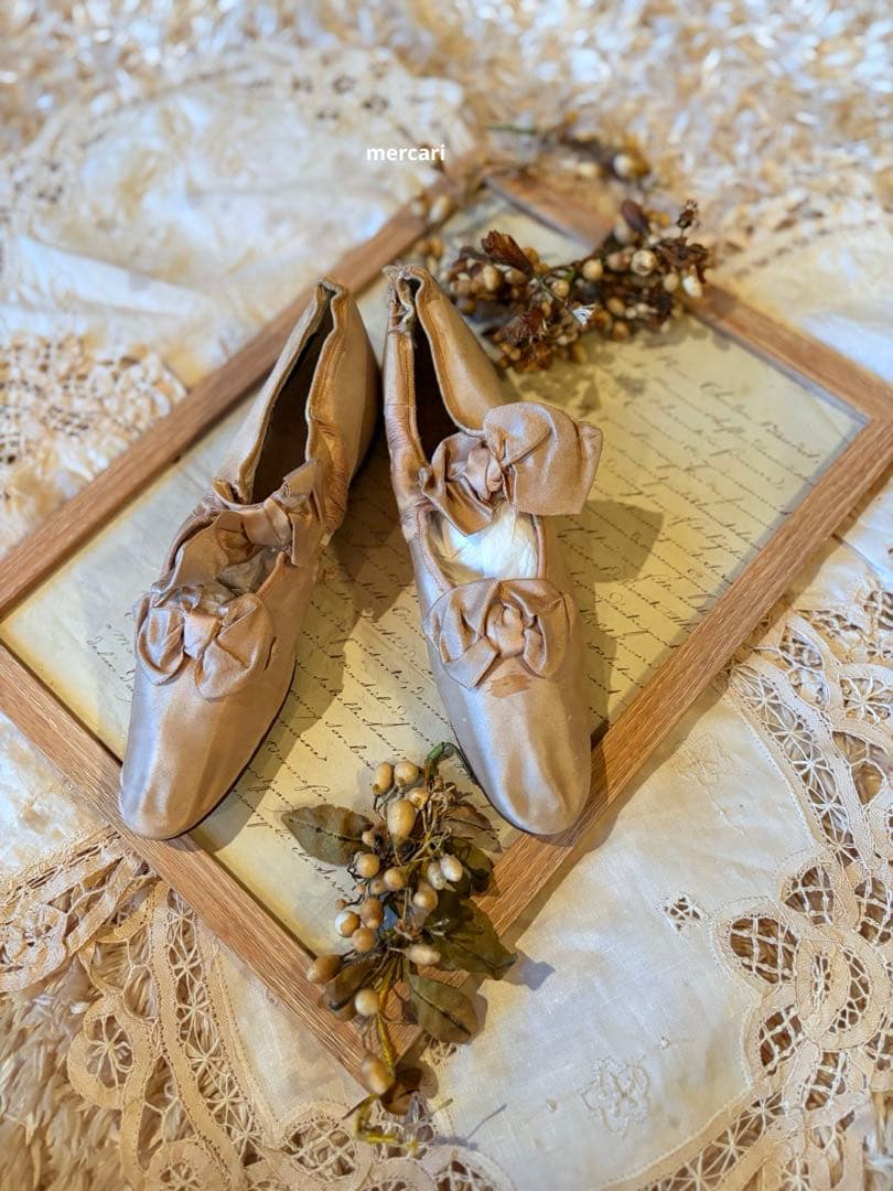 フランス　アンティーク　シルク　ウエディング　シューズ　ブーツ