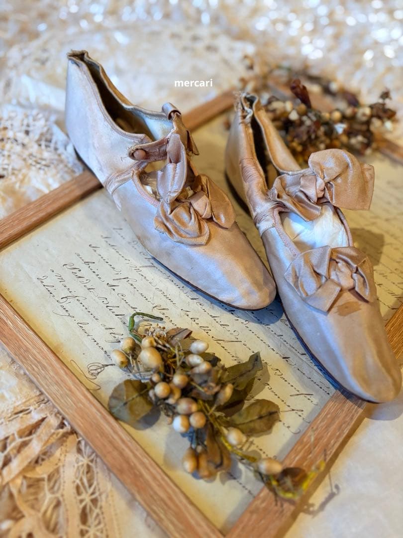 フランス　アンティーク　シルク　ウエディング　シューズ　ブーツ
