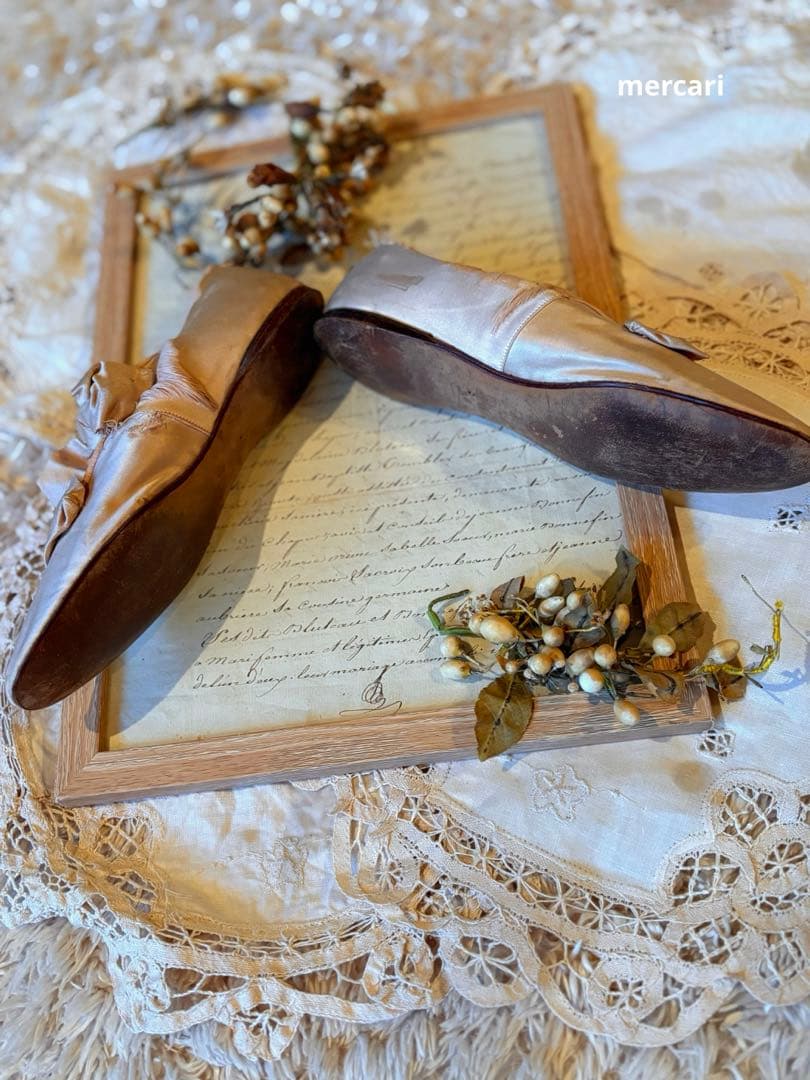 フランス　アンティーク　シルク　ウエディング　シューズ　ブーツ