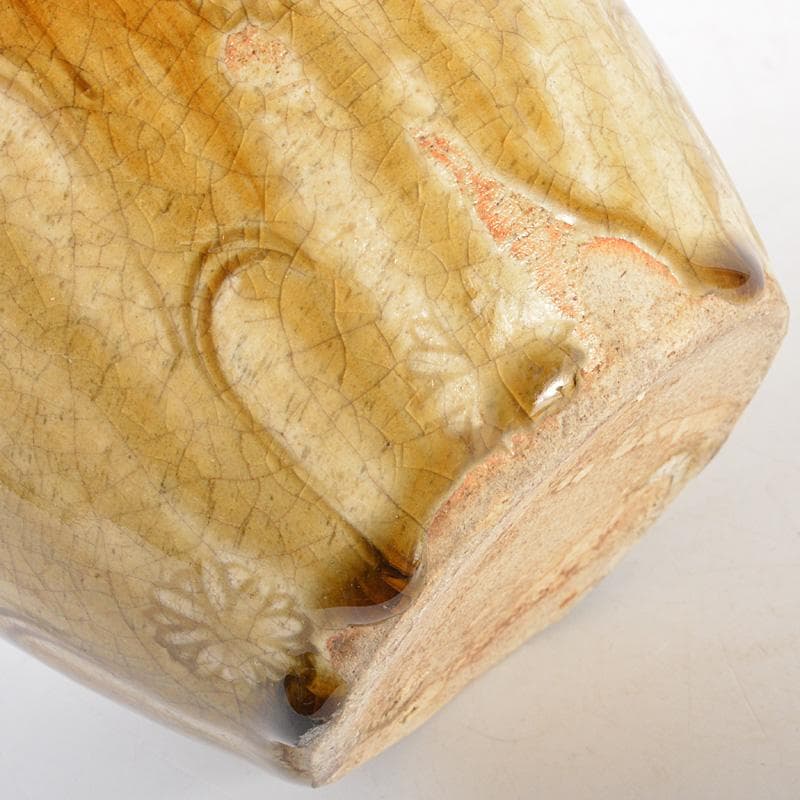 瀬戸焼　古瀬戸　黄瀬戸　灰釉印花菊文　手付水注　V　R6928