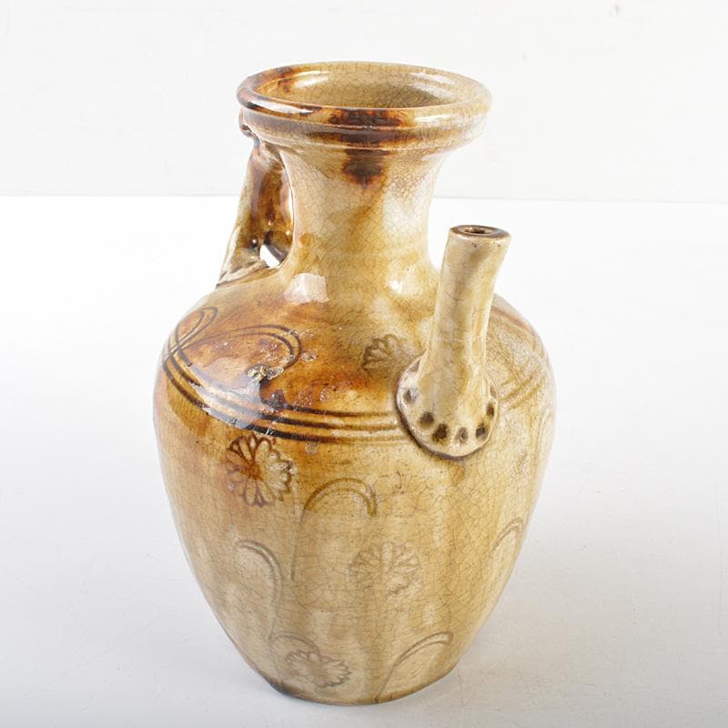 瀬戸焼　古瀬戸　黄瀬戸　灰釉印花菊文　手付水注　V　R6928