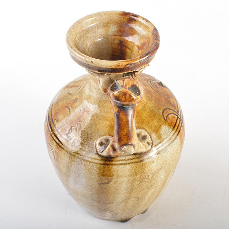 瀬戸焼　古瀬戸　黄瀬戸　灰釉印花菊文　手付水注　V　R6928