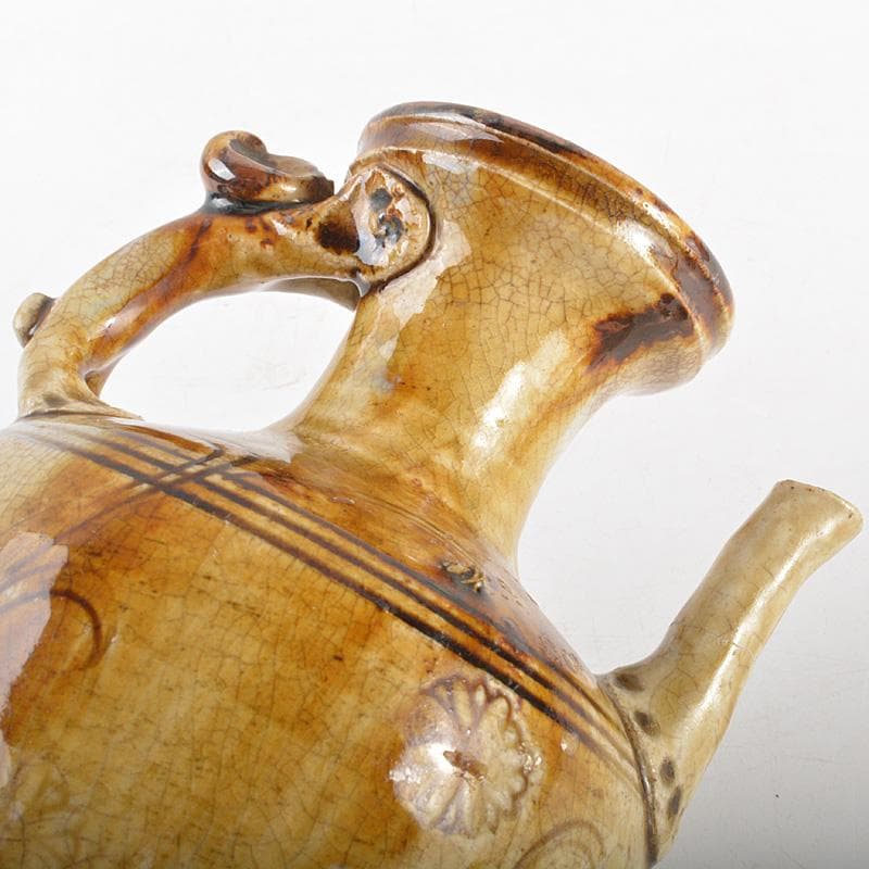 瀬戸焼　古瀬戸　黄瀬戸　灰釉印花菊文　手付水注　V　R6928