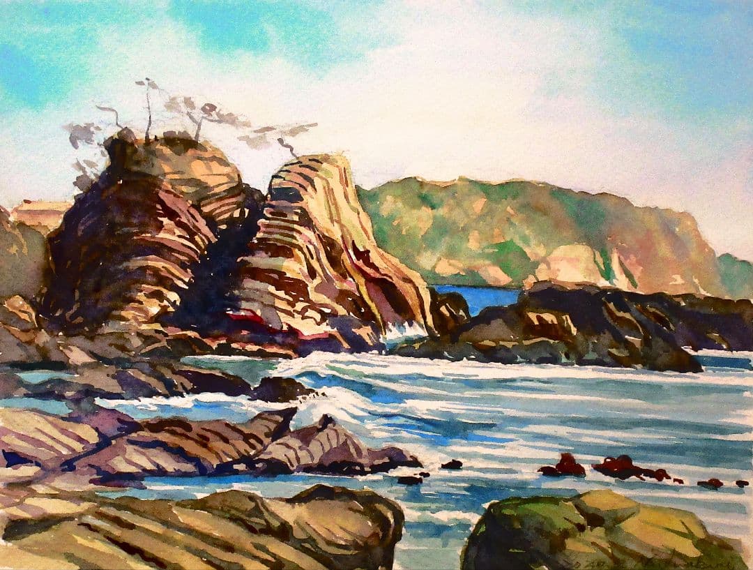水彩画「荒崎海岸」