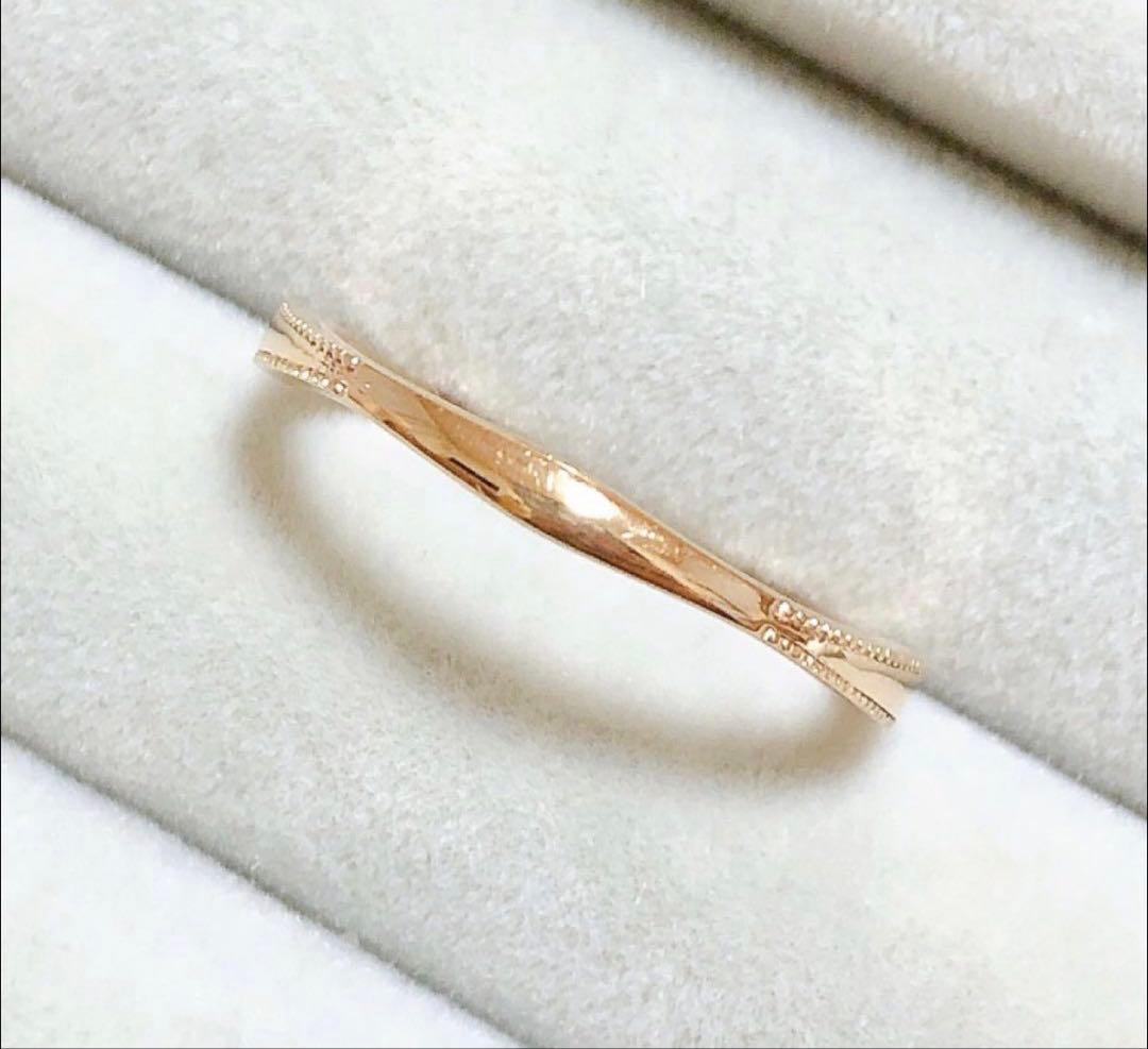 agete K10 三連 ブルーサファイア　リング　イエローゴールド