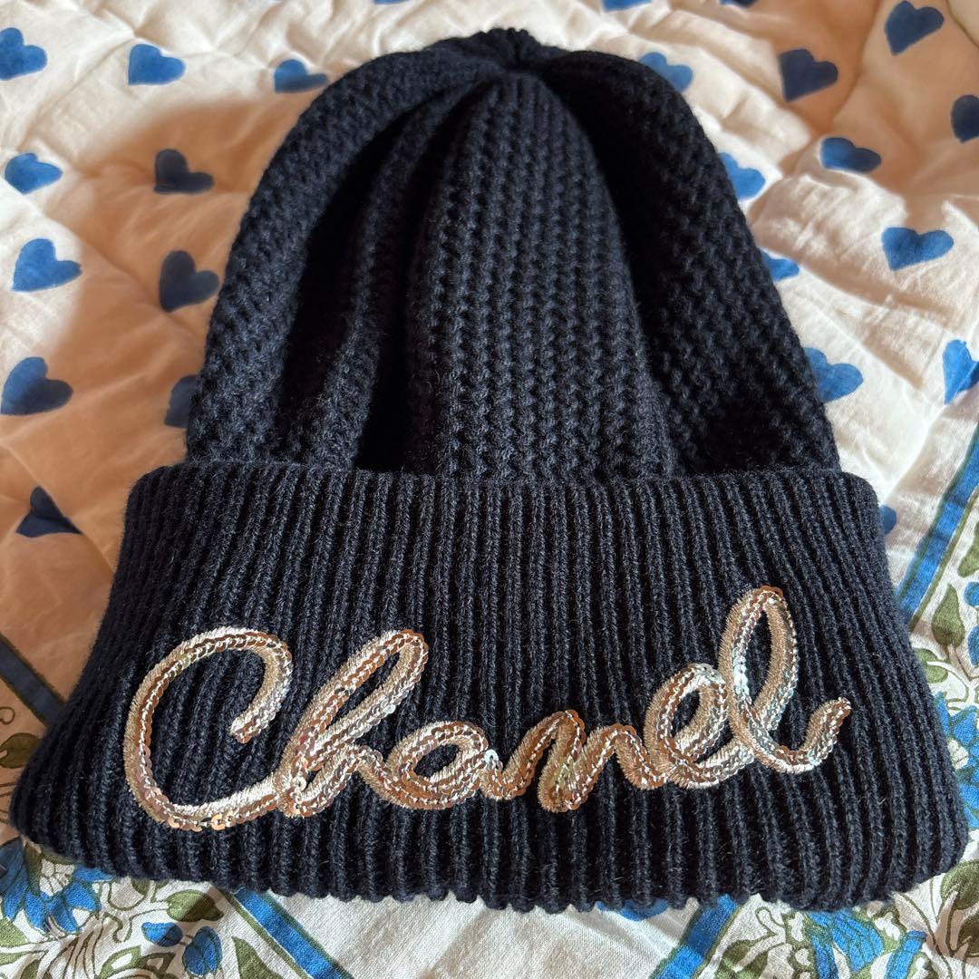 Chanel シャネル　ニット帽　ネイビー