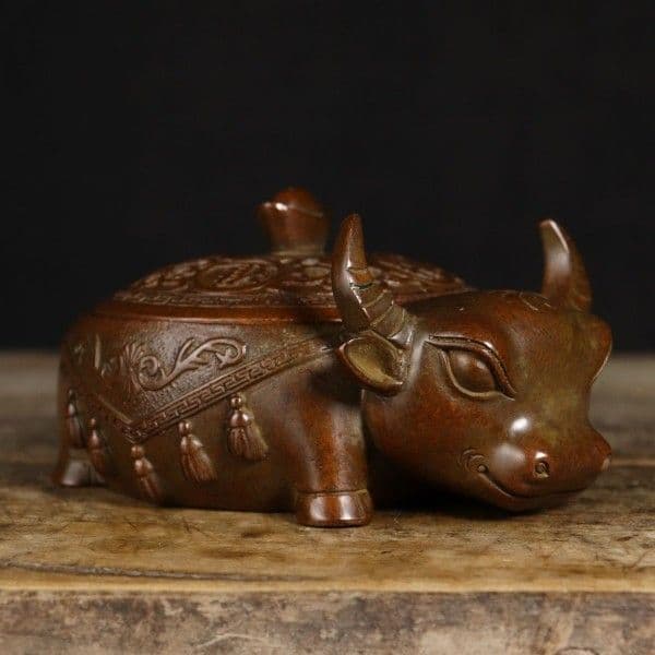 銅 細工 如意牛香炉 香道具 灰皿 装飾品 工芸品 美術品 置物