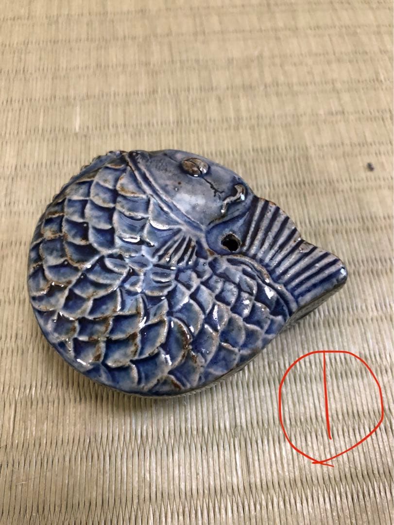 ①李朝瑠璃釉魚形水滴　② 李朝瑠璃釉魚形水滴　③古備前宝珠と熨斗水滴　3点セット