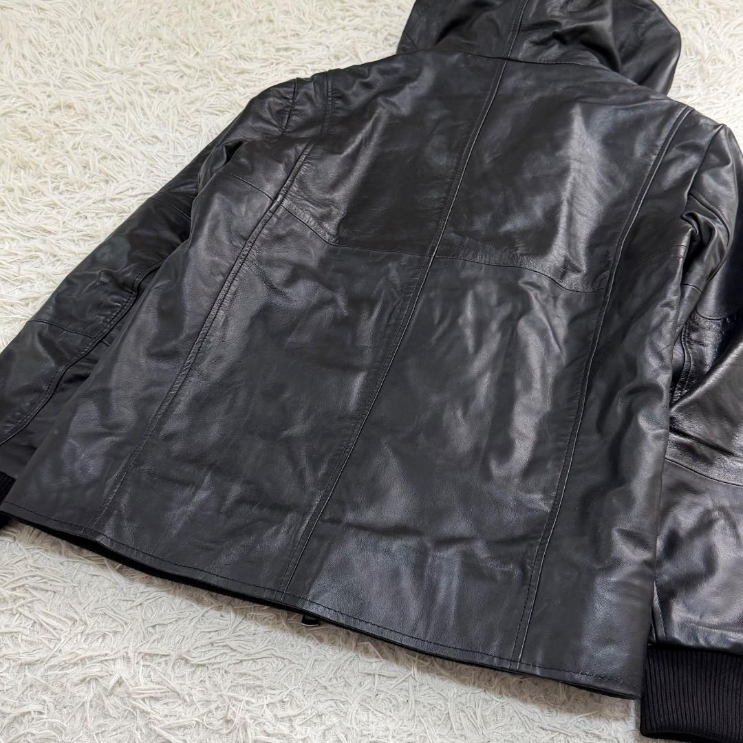 16205✨AKM レザージャケット ブルゾン/M/羊革/ラムレザー ブラック