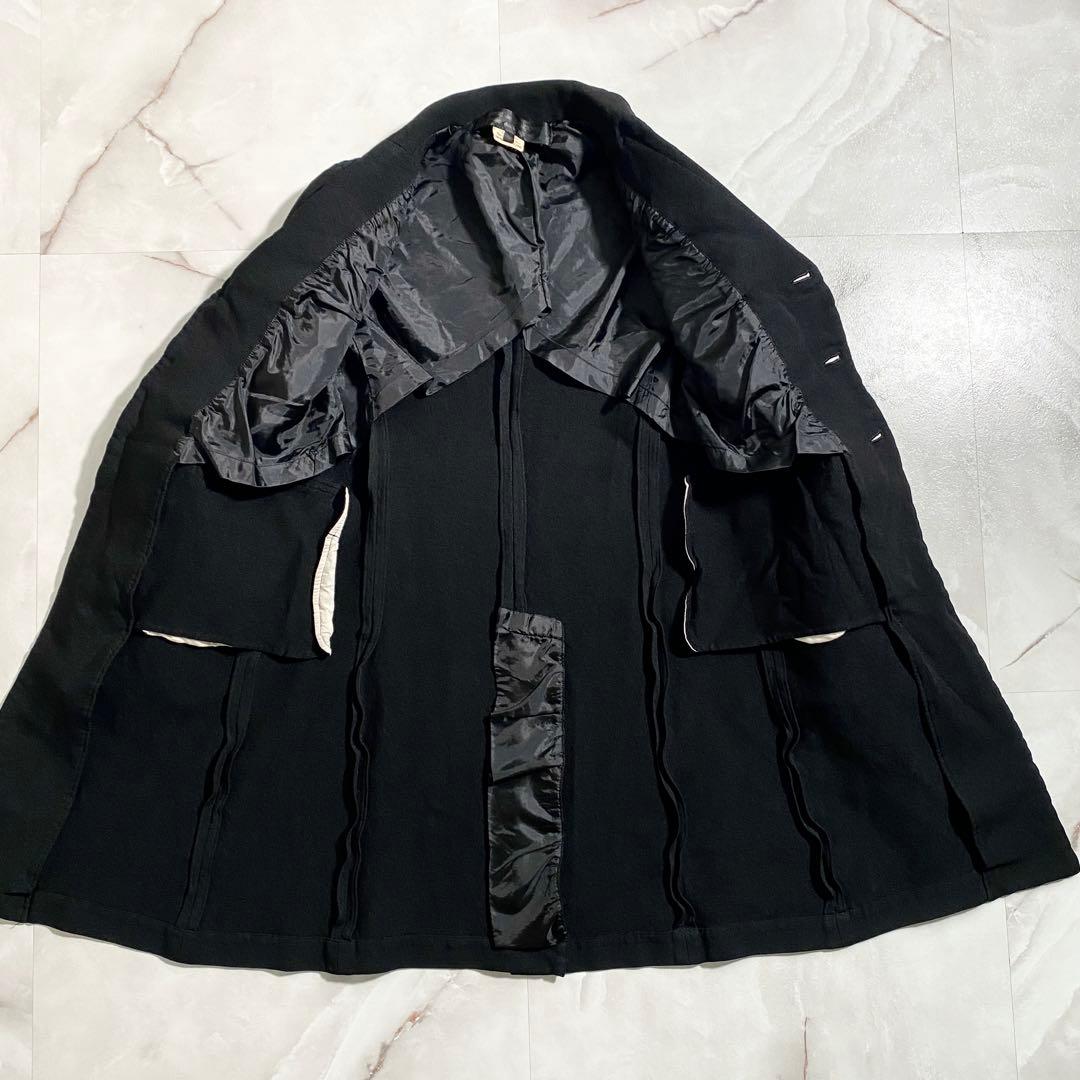 B17881 美品 コムコム 17AW ポリ縮絨ロングジャケット 黒 XS