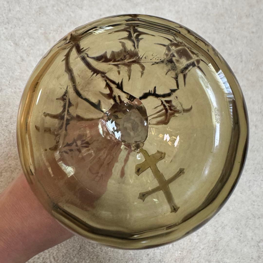 本物保証 エミール•ガレ エナメルガラス花瓶 約1890年 骨董 稀少品 共箱