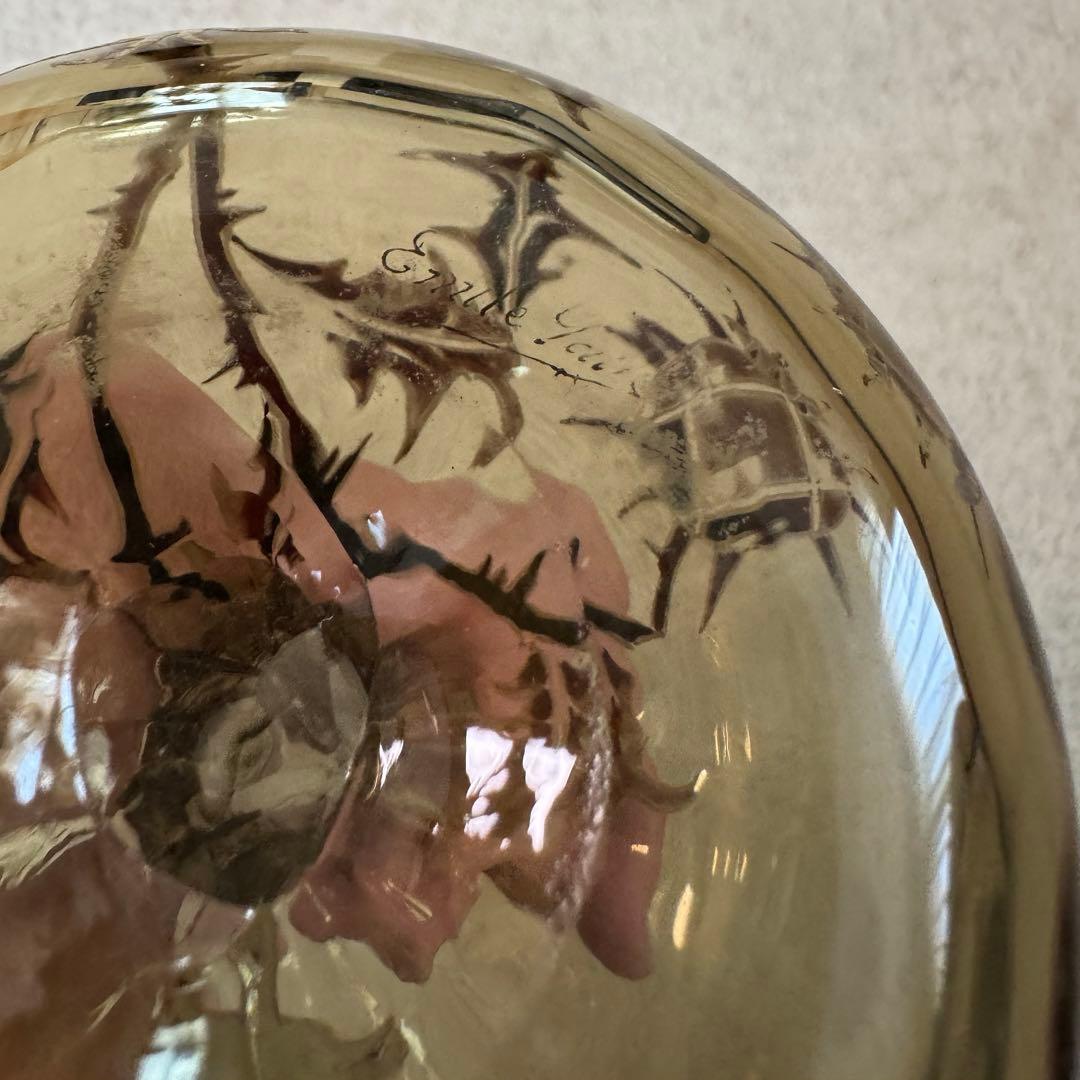 本物保証 エミール•ガレ エナメルガラス花瓶 約1890年 骨董 稀少品 共箱