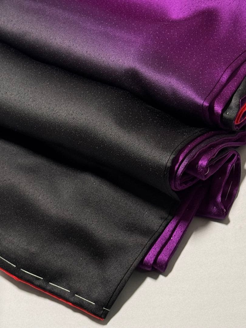 [美品] ヴィンテージ　振袖　成人式　手縫い　紫　黒　繻子　綸子　結婚式