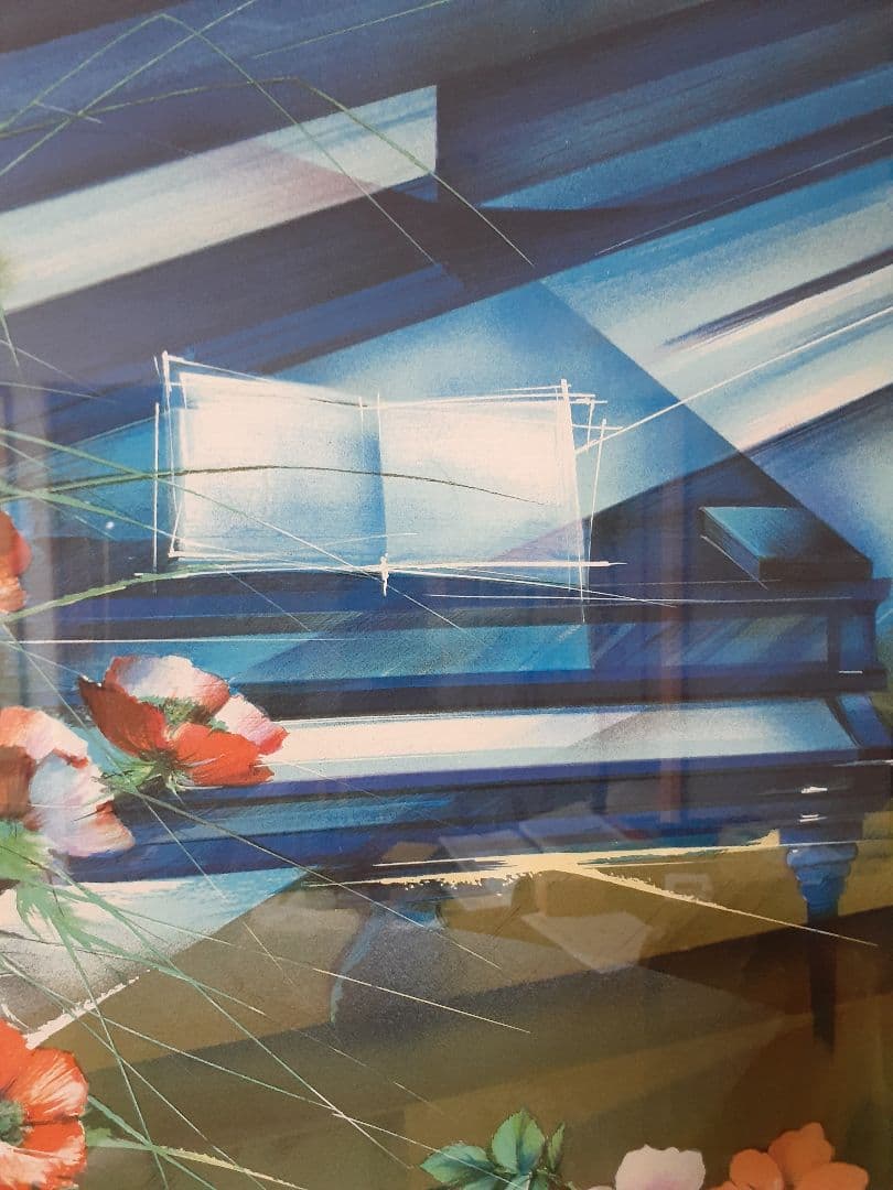 絵画　レイモン・プーレ リトグラフ　ピアノとブーケ