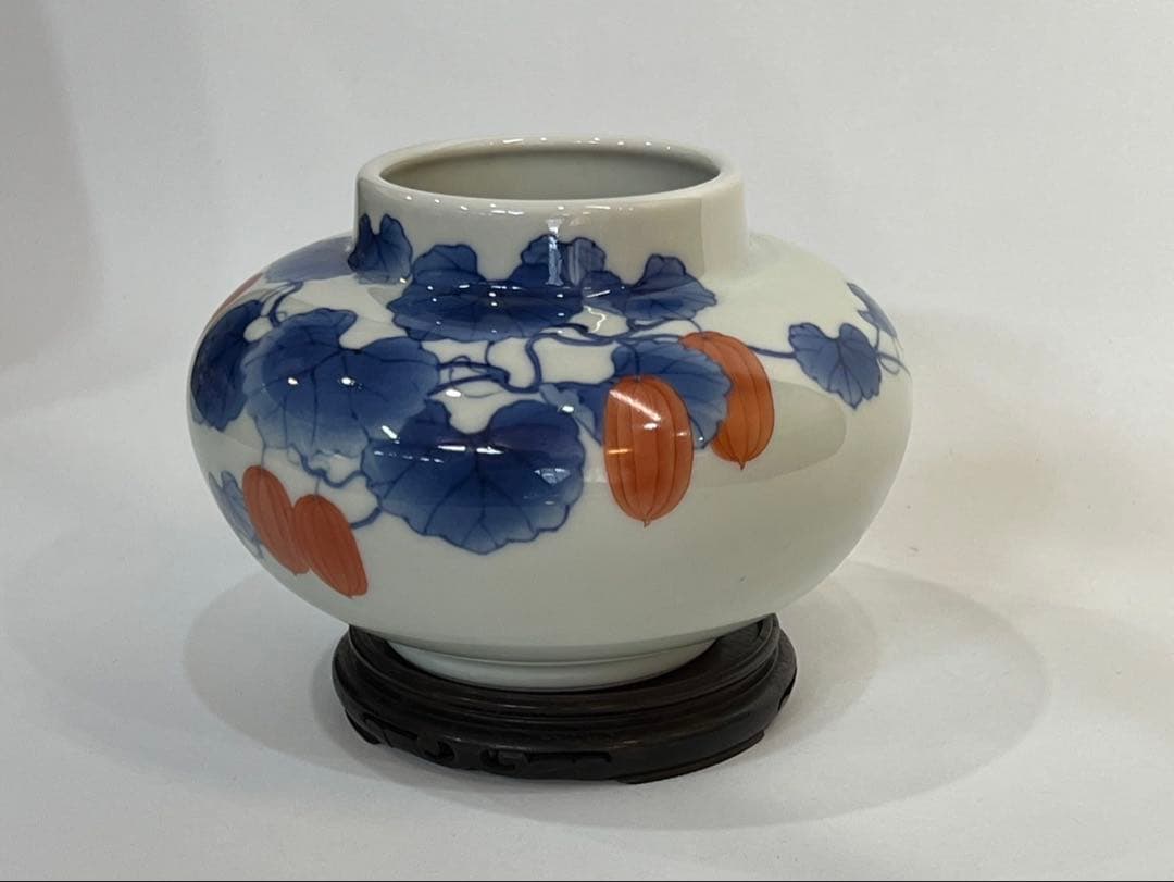 【真葛香山】色絵烏瓜図花瓶 二代 香半之助作 帝室技芸員【書載品現物】