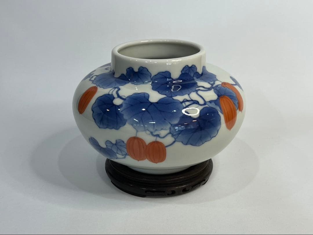 【真葛香山】色絵烏瓜図花瓶 二代 香半之助作 帝室技芸員【書載品現物】